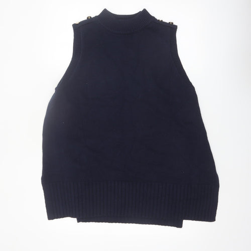 River Island Women's Blue Mock Neck Sleeveless Knit Vest M