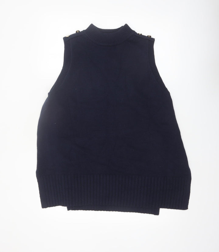 River Island Women's Blue Mock Neck Sleeveless Knit Vest M