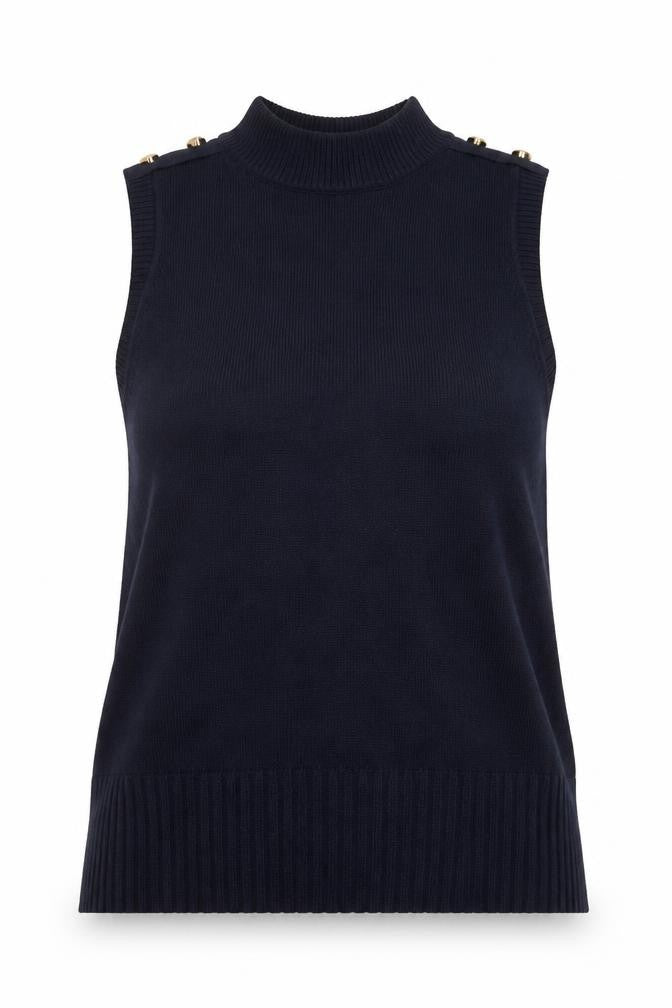 River Island Women's Blue Mock Neck Sleeveless Knit Vest M