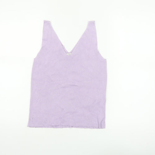Jacqueline de Yong Women’s Purple V-Neck Sleeveless Knit Tank Top XL