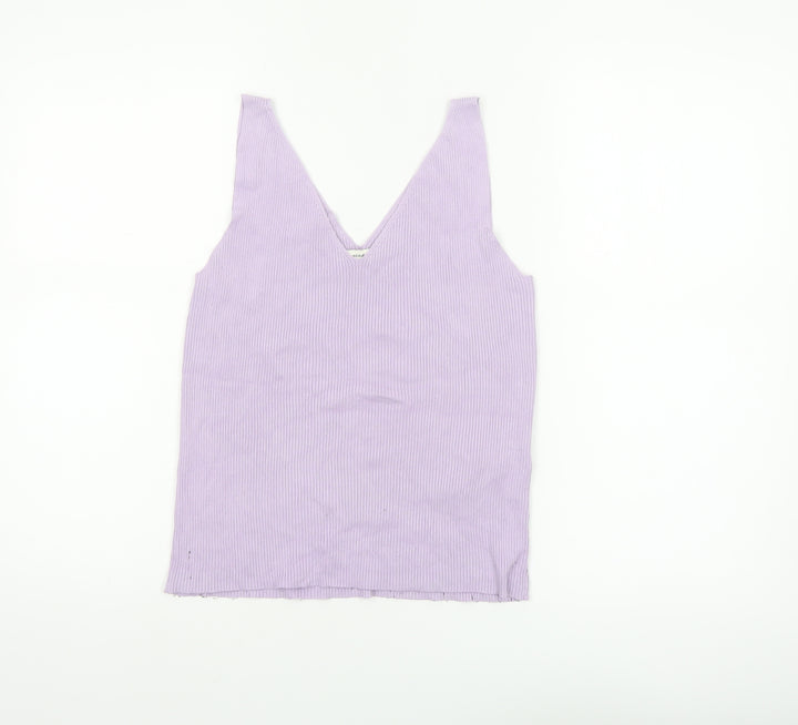 Jacqueline de Yong Women’s Purple V-Neck Sleeveless Knit Tank Top XL