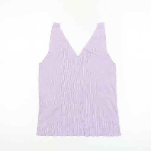 Jacqueline de Yong Women’s Purple V-Neck Sleeveless Knit Tank Top XL