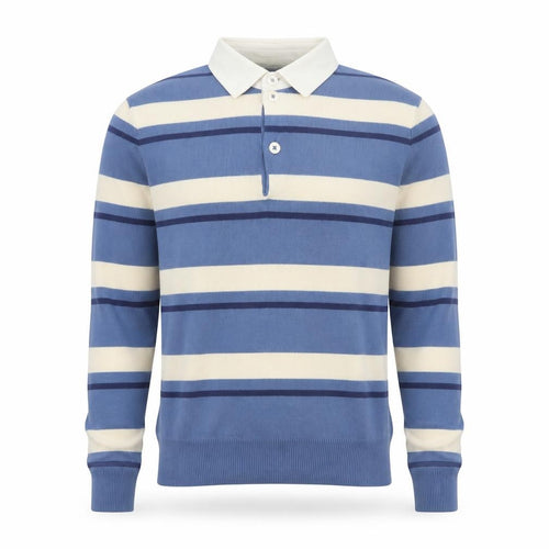 Marks and Spencer Men's Blue Striped Long Sleeve Cotton Polo S