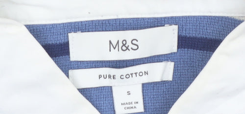 Marks and Spencer Men's Blue Striped Long Sleeve Cotton Polo S