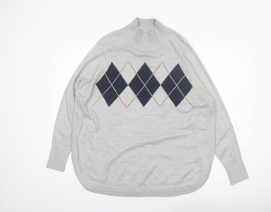 Marks and Spencer Women's Grey Argyle Mock Neck Knit Jumper Size M