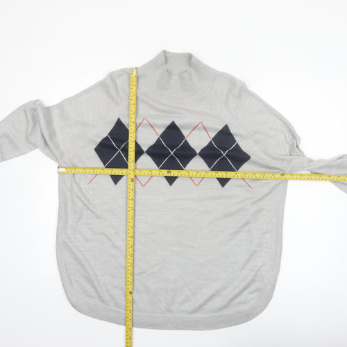 Marks and Spencer Women's Grey Argyle Mock Neck Knit Jumper Size M