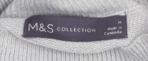 Marks and Spencer Women's Grey Argyle Mock Neck Knit Jumper Size M