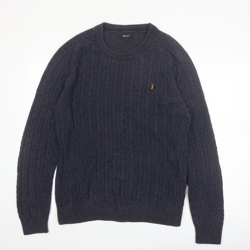 Next Men's Blue Cable Knit Cotton Jumper L Crew Neck Pullover