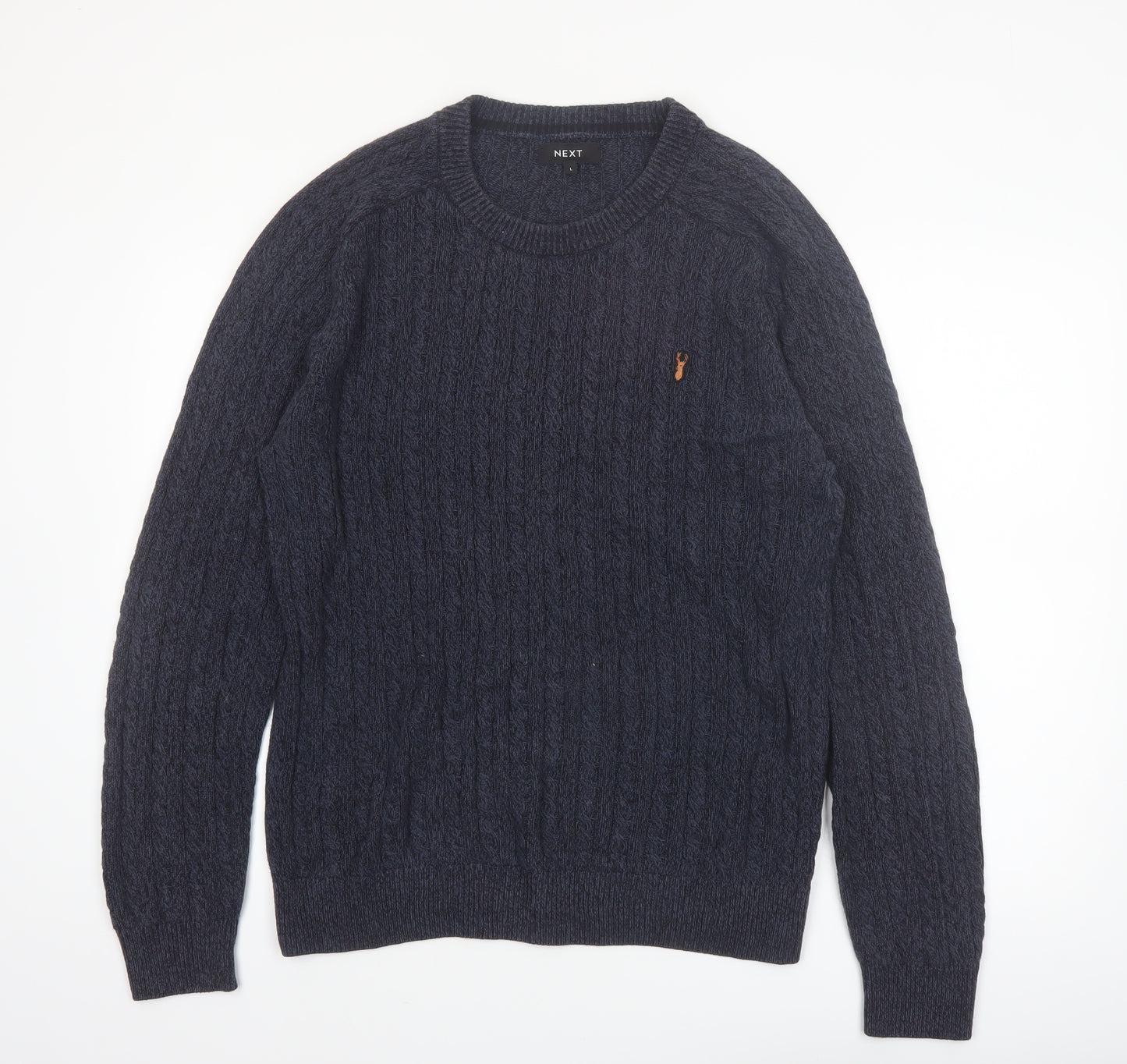 Next Men's Blue Cable Knit Cotton Jumper L Crew Neck Pullover