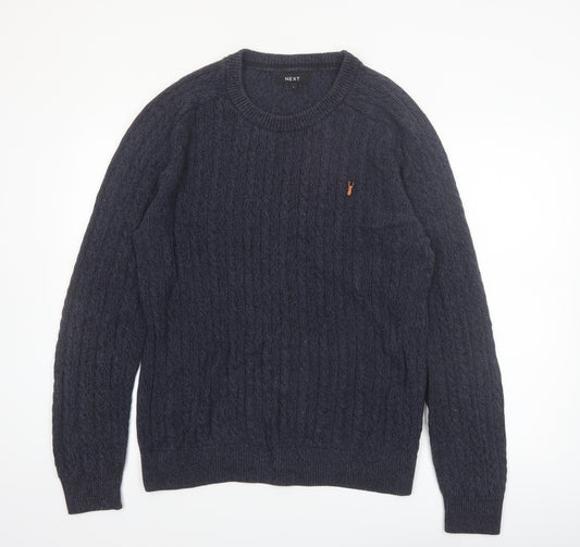 Next Men's Blue Cable Knit Cotton Jumper L Crew Neck Pullover