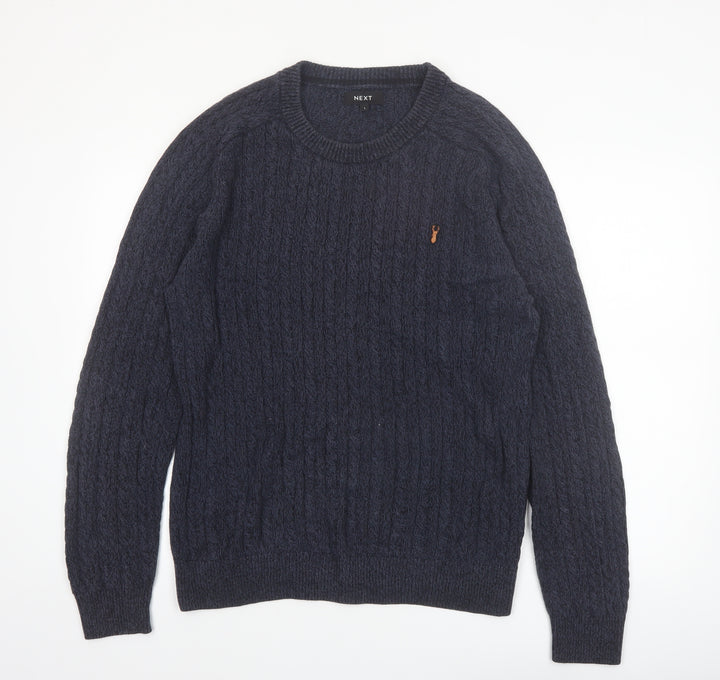 Next Men's Blue Cable Knit Cotton Jumper L Crew Neck Pullover