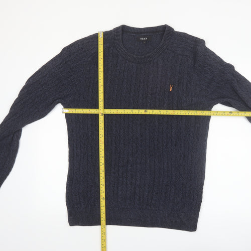 Next Men's Blue Cable Knit Cotton Jumper L Crew Neck Pullover