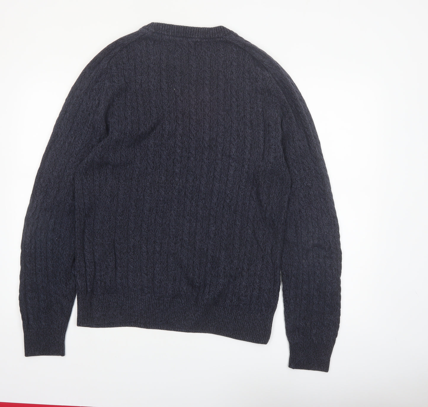 Next Men's Blue Cable Knit Cotton Jumper L Crew Neck Pullover