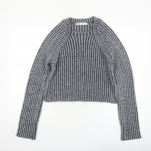Zara Women Grey Striped Chunky-Knit Pullover Jumper Size 12