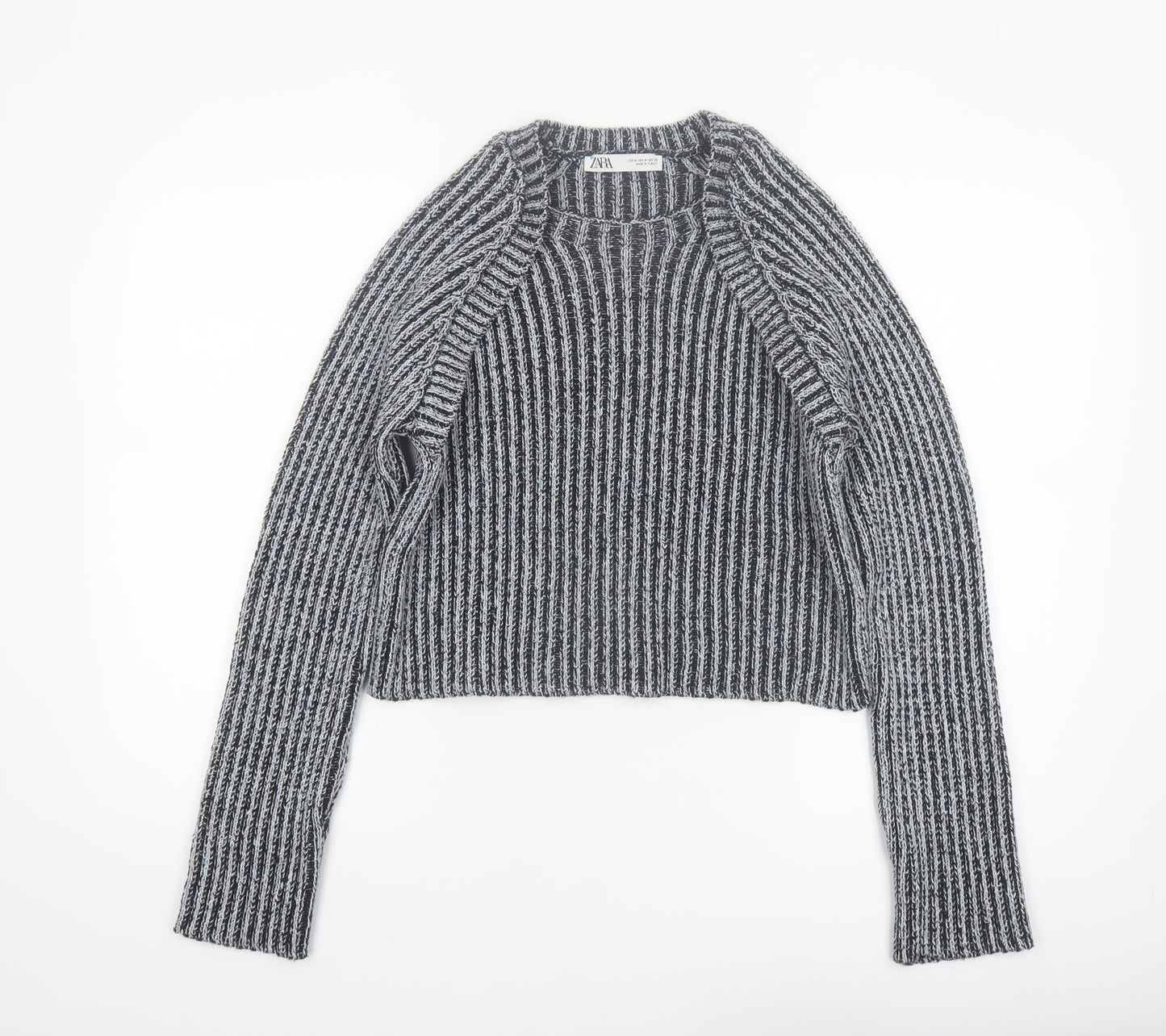 Zara Women Grey Striped Chunky-Knit Pullover Jumper Size 12