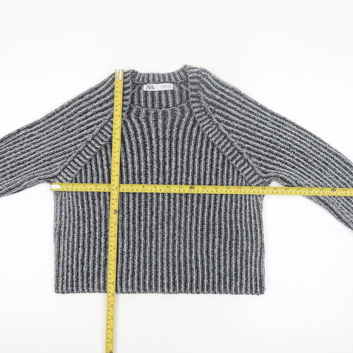 Zara Women Grey Striped Chunky-Knit Pullover Jumper Size 12
