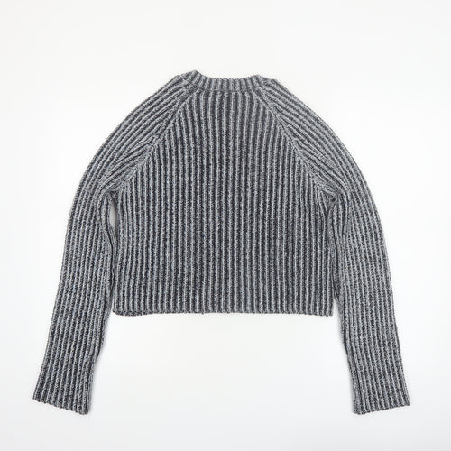 Zara Women Grey Striped Chunky-Knit Pullover Jumper Size 12
