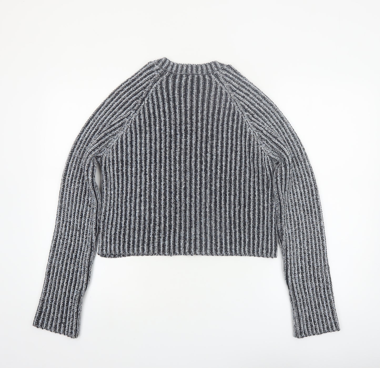Zara Women Grey Striped Chunky-Knit Pullover Jumper Size 12
