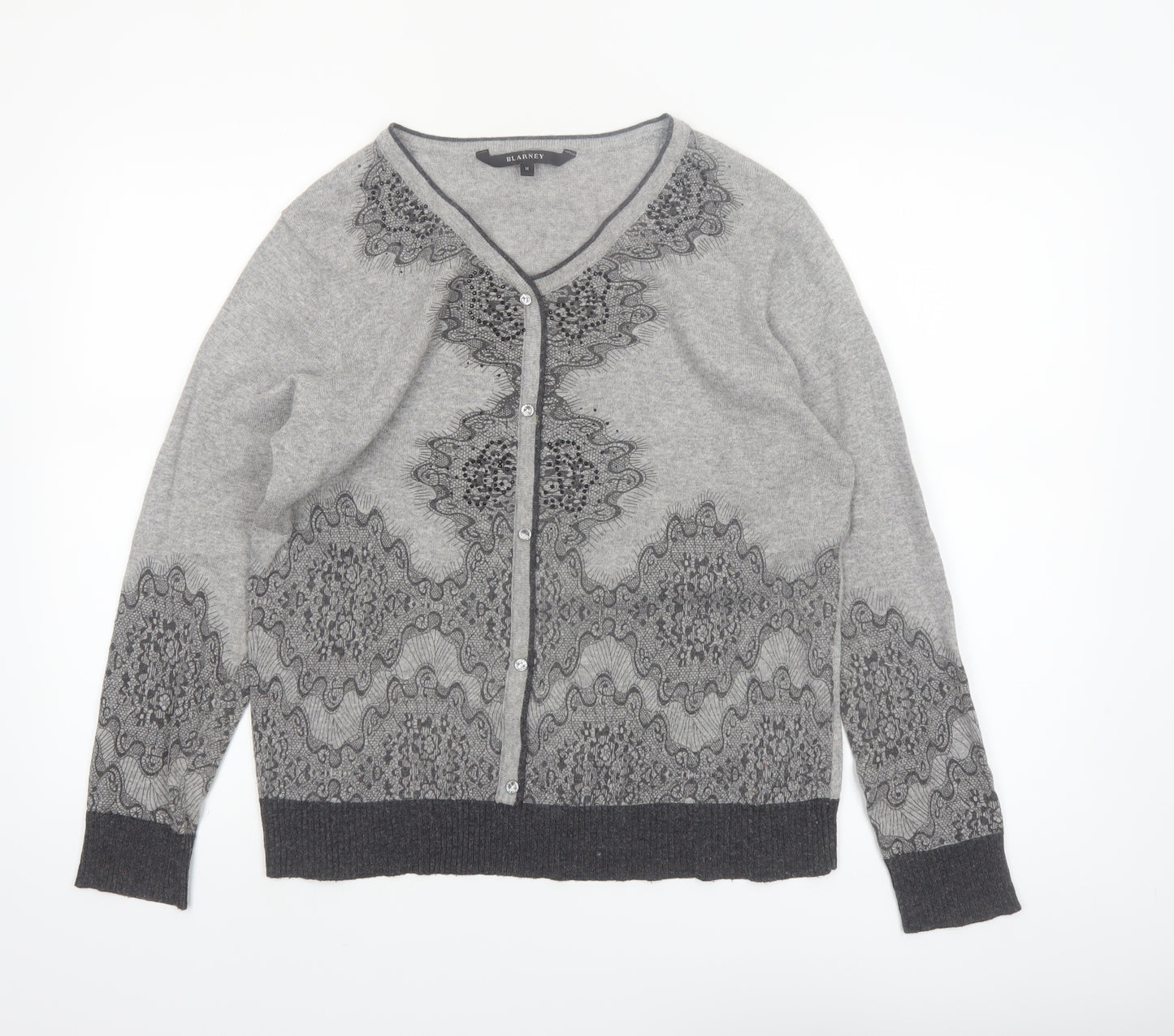 Blarney Womens Grey V-Neck Long Sleeve Button Cardigan M