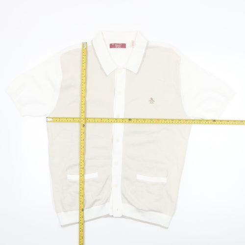 Original Penguin Men's Beige Short Sleeve Cotton Polo Shirt L