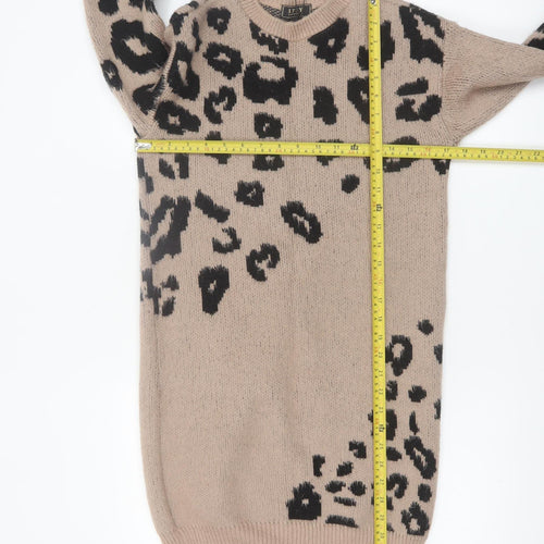 Lipsy Women’s Beige Leopard Print Knit Jumper Dress Size 6