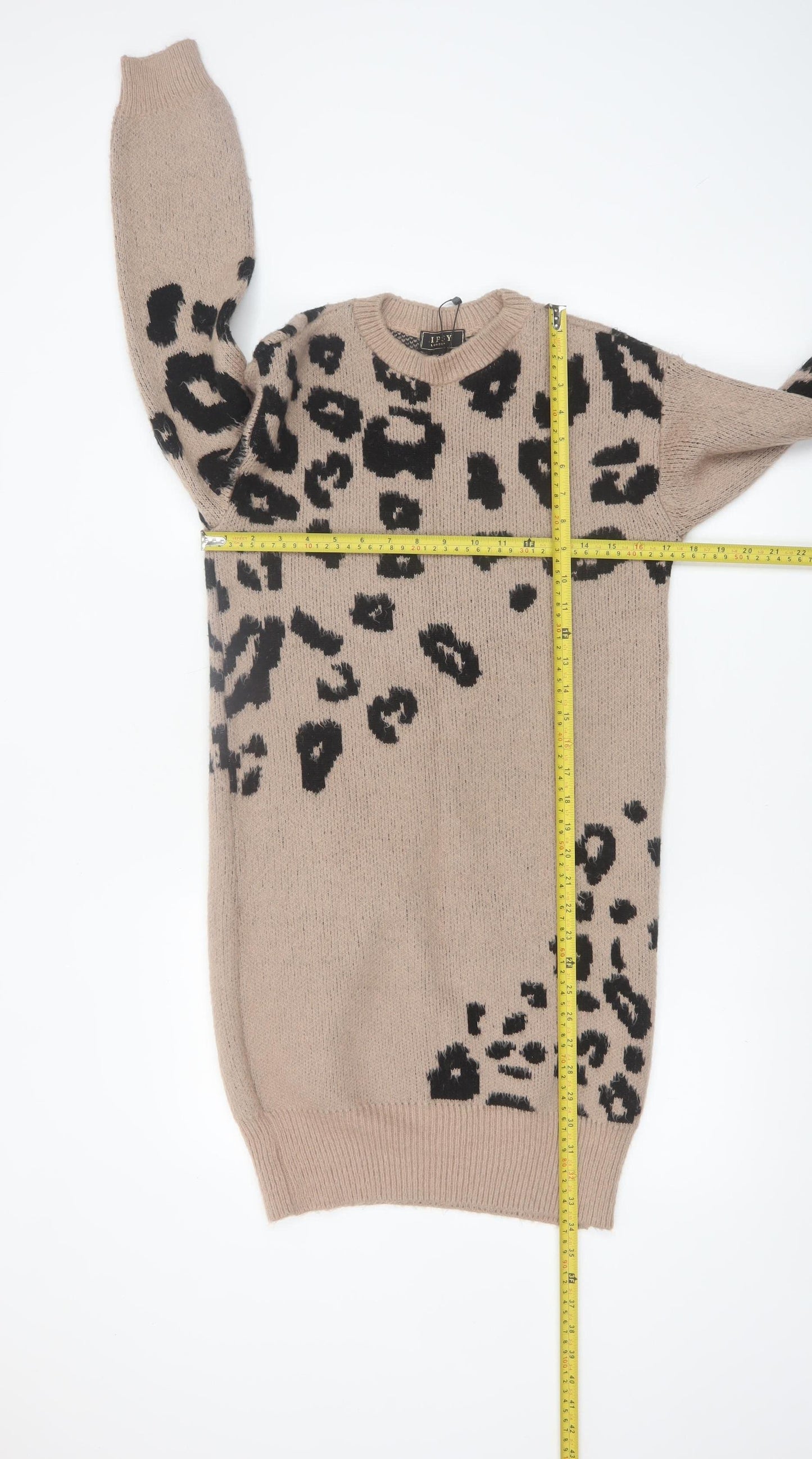 Lipsy Women’s Beige Leopard Print Knit Jumper Dress Size 6