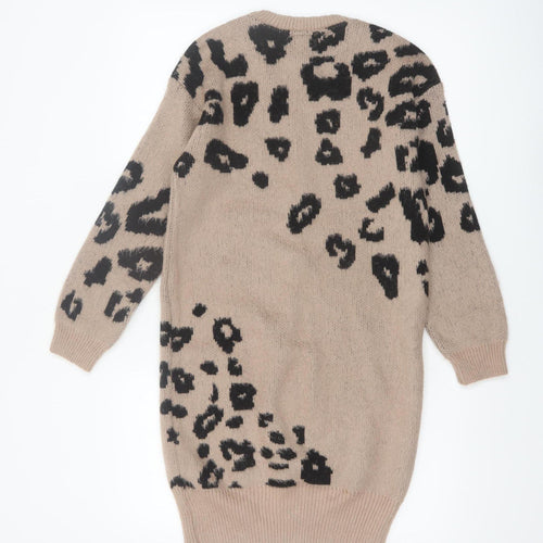 Lipsy Women’s Beige Leopard Print Knit Jumper Dress Size 6