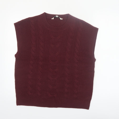 Amara Reya Womens Red Cable-Knit Sleeveless Vest Jumper Size 14