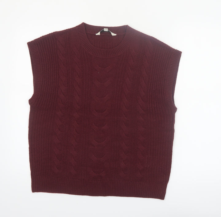 Amara Reya Womens Red Cable-Knit Sleeveless Vest Jumper Size 14