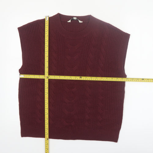 Amara Reya Womens Red Cable-Knit Sleeveless Vest Jumper Size 14