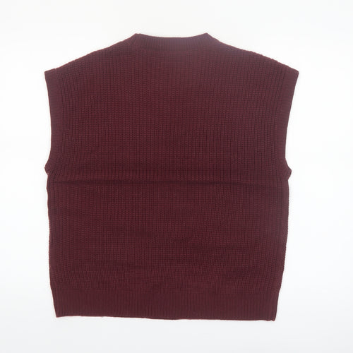 Amara Reya Womens Red Cable-Knit Sleeveless Vest Jumper Size 14