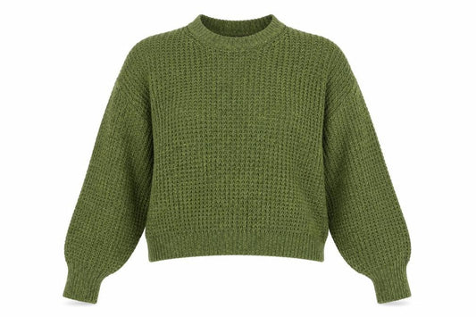 Front view of JJXX women’s green acrylic waffle-knit jumper xl