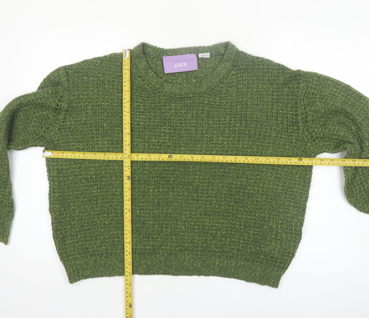 JJXX Womens Green Acrylic Waffle-Knit Pullover Jumper XL