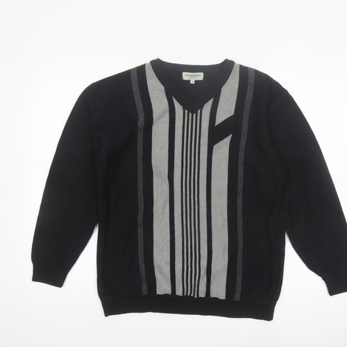 Greenwoods Mens Black Grey V-Neck Geometric Knit Jumper M