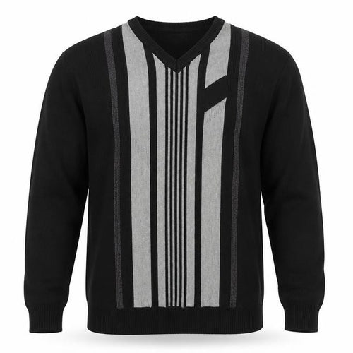 Greenwoods Mens Black Grey V-Neck Geometric Knit Jumper M
