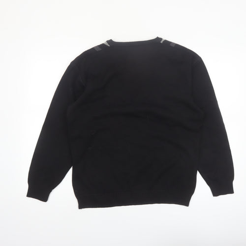 Greenwoods Mens Black Grey V-Neck Geometric Knit Jumper M