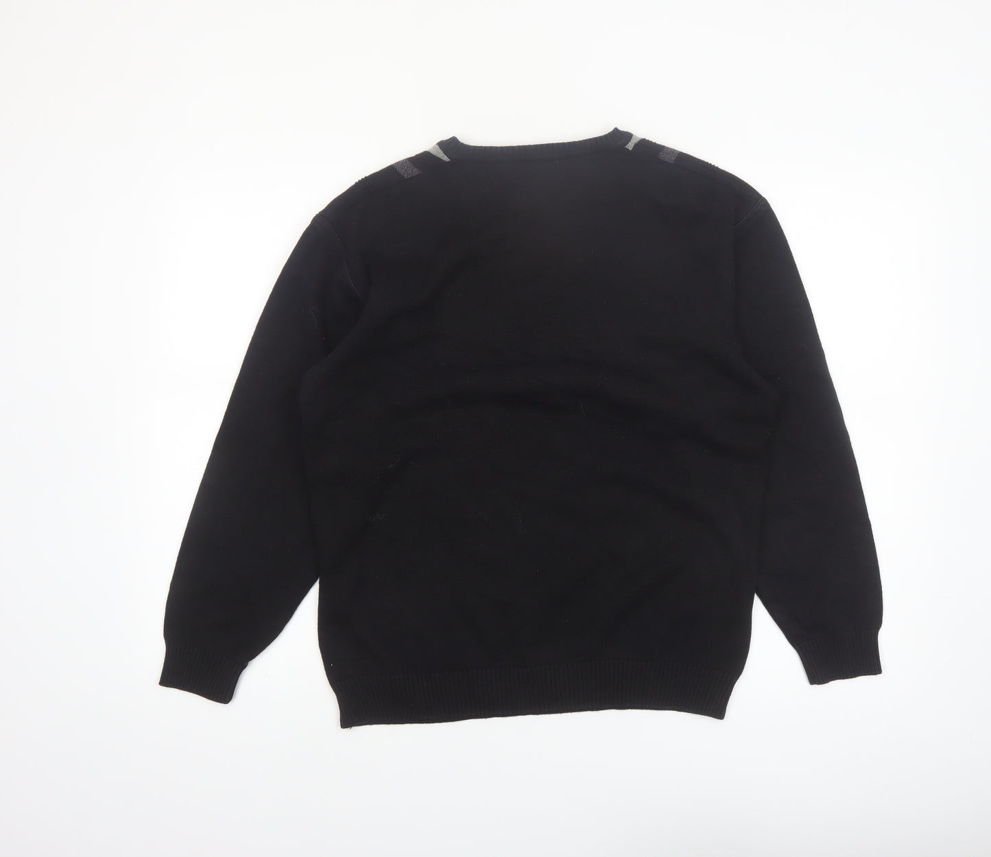 Greenwoods Mens Black Grey V-Neck Geometric Knit Jumper M