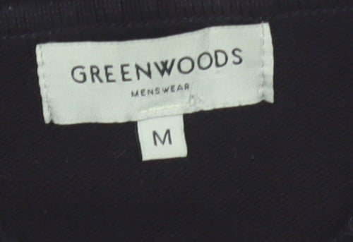 Greenwoods Mens Black Grey V-Neck Geometric Knit Jumper M