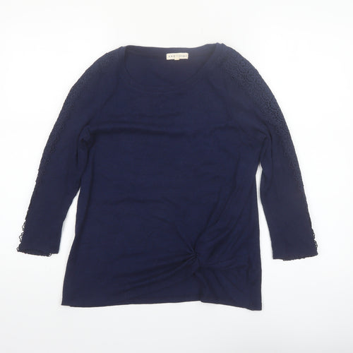 Retrology Women Blue Lace Sleeve Scoop Neck Pullover Jumper XS