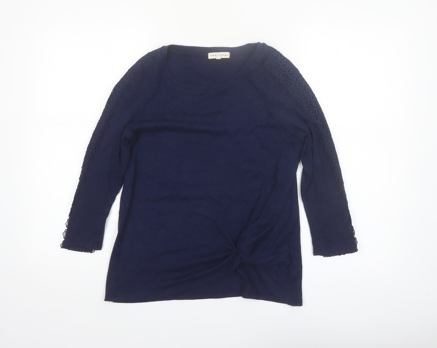 Retrology Women Blue Lace Sleeve Scoop Neck Pullover Jumper XS