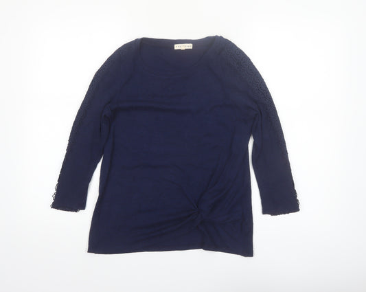 Retrology Women Blue Lace Sleeve Scoop Neck Pullover Jumper XS