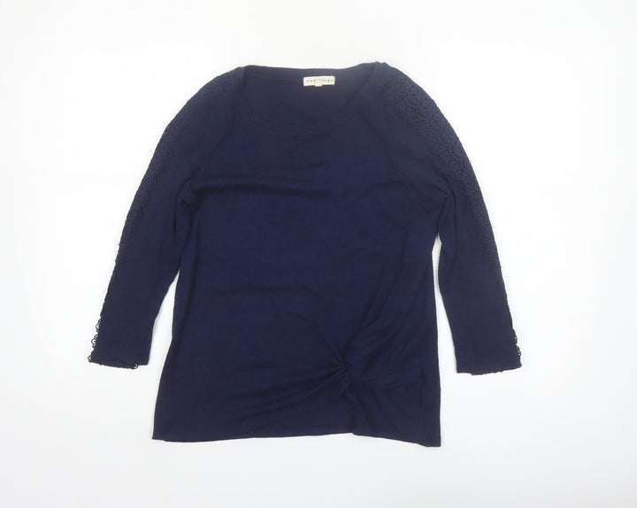 Retrology Women Blue Lace Sleeve Scoop Neck Pullover Jumper XS