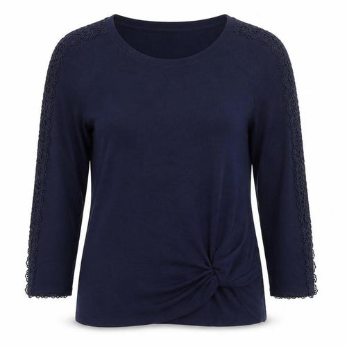 Retrology Women Blue Lace Sleeve Scoop Neck Pullover Jumper XS