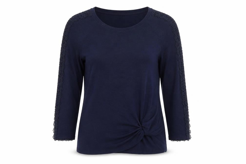 Retrology Women Blue Lace Sleeve Scoop Neck Pullover Jumper XS