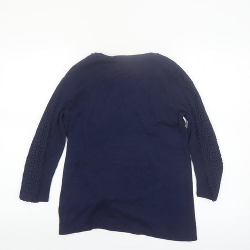Retrology Women Blue Lace Sleeve Scoop Neck Pullover Jumper XS