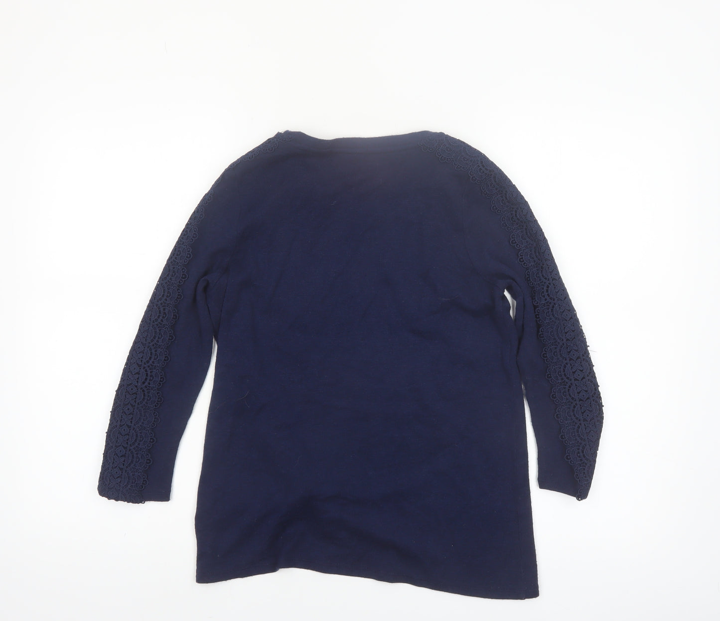 Retrology Women Blue Lace Sleeve Scoop Neck Pullover Jumper XS