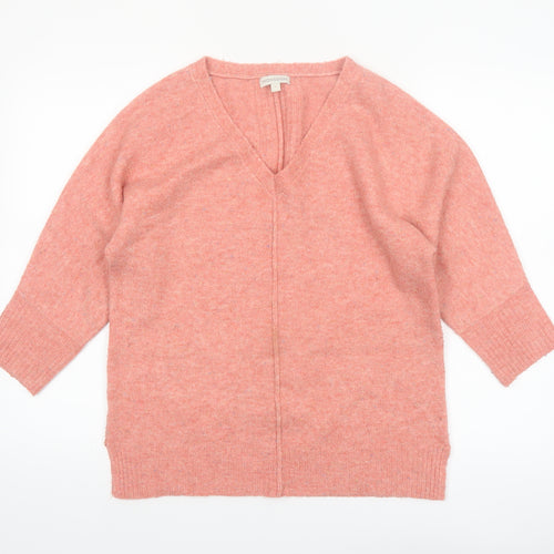 Monsoon Women Pink V-Neck 3/4 Sleeve Knit Pullover Jumper Size S