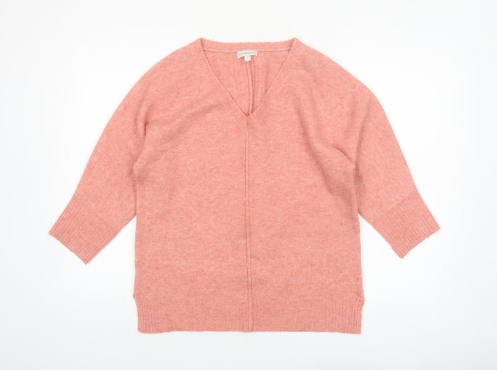 Monsoon Women Pink V-Neck 3/4 Sleeve Knit Pullover Jumper Size S