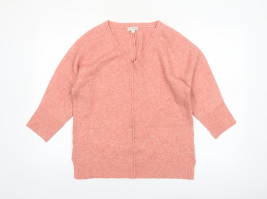 Monsoon Women Pink V-Neck 3/4 Sleeve Knit Pullover Jumper Size S