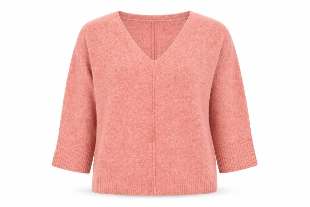 Front view of Monsoon Women Pink V-Neck 3/4 Sleeve Knit jumper, size S